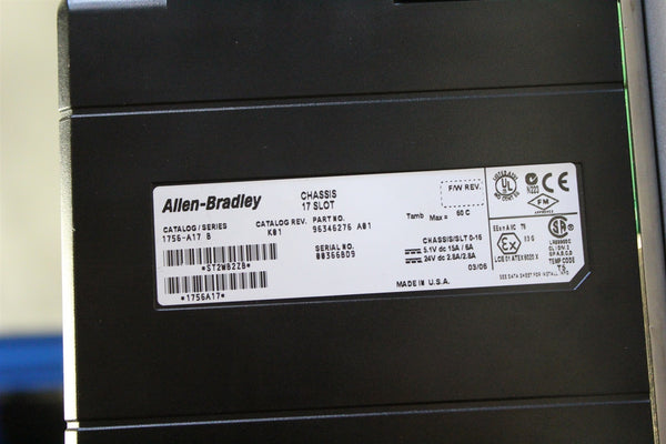 ALLEN BRADLEY CONTROLLOGIX 17 SLOT PLC CHASSIS W/ POWER SUPPLY 1756-A17/B PA75/B