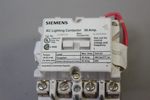SIEMENS 30A AC LIGHTING CONTACTOR CLM0C04