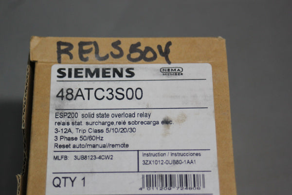 NEW SIEMENS SOLID STATE OVERLOAD RELAY 3UB8123-4CW2 48ATC3S00