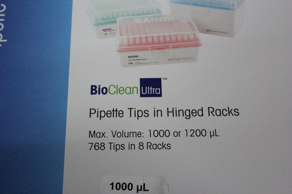 NEW BOX OF 768 RAININ BIOCLEAN PIPETTE TIPS IN HINGED RACKS 1000uL 30389164