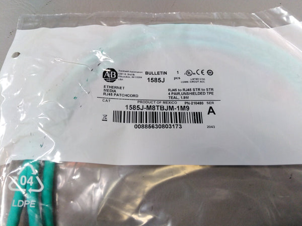 NEW ALLEN BRADLEY ETHERNET MEDIA RJ45 PATCHCORD 1585J-M8TBJM-1M9 SER. A