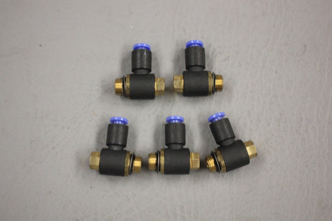 LOT OF 5 SMC BRASS 4 5/32 PUSH-TO-CONNECT TUBE FITTINGS