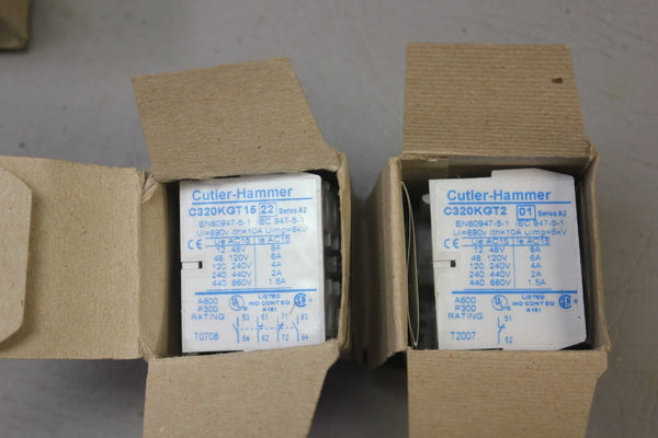 LOT OF 5 NEW EATON AUXILIARY CONTACTS (4) C320KGT2(1) C320KGT15