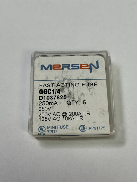 Lot of 5 Mersen GGC1/4 Fast Acting Miniature Fuse Glass Body 10 Amp 250 Volt AC