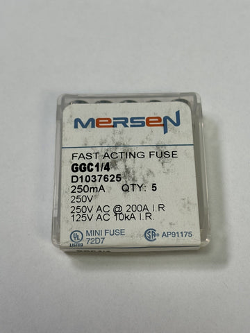 Lot of 5 Mersen GGC1/4 Fast Acting Miniature Fuse Glass Body 10 Amp 250 Volt AC
