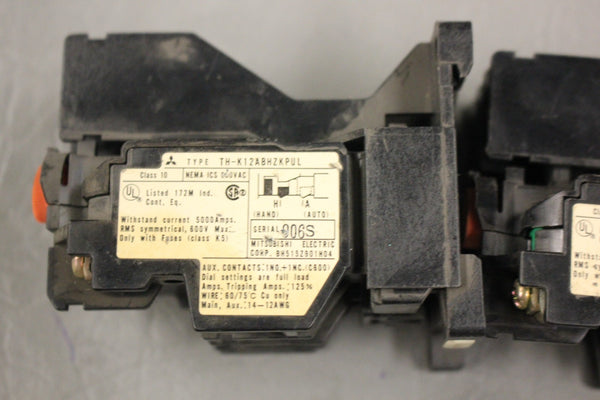 LOT OF TWO MITSUBISHI ELECTRIC THERMAL OVERLOAD RELAY TH-K12ABHZKPUL