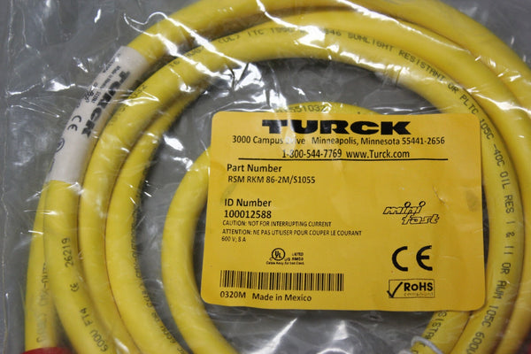 NEW TURCK CABLE ASSEMBLY 100012588 RSM RKM 86-2M/S1055