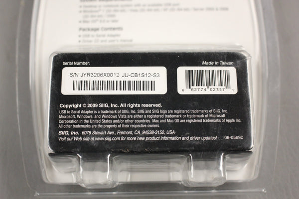 NEW SIIG USB TO SERIAL ADAPTER JYR3206X0012 JU-CB1S12-S3