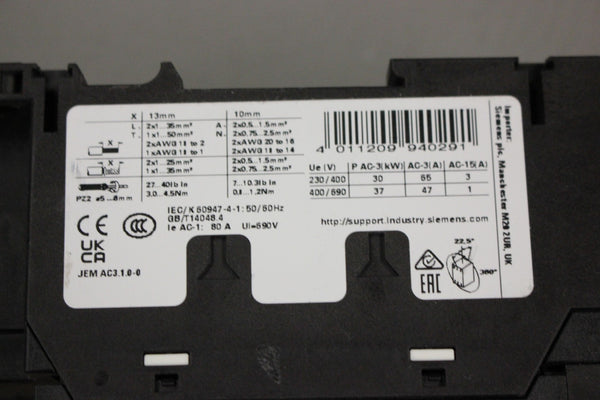 SIEMENS SIRIUS 3RT2037-1AK60 CONTACTOR UNIT