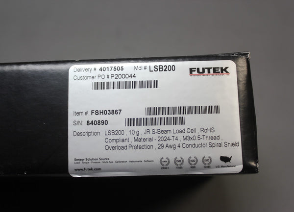 FUTEK MINIATURE S-BEAM LOAD CELL WITH CONNECTOR & BOX LSB200 10G