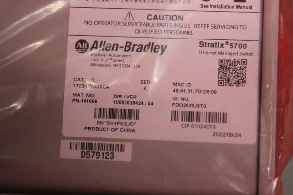 NEW ALLEN BRADLEY STRATIX 5700 ETHERNET MANAGED SWITCH 1783-BMS20CA A
