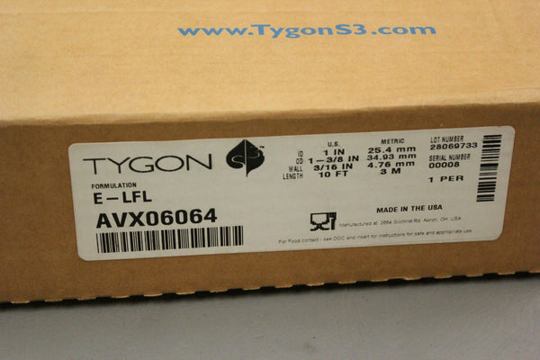 NEW TYGON E-LFL AVX06064 1" 1-3/8" 10 FT TUBING