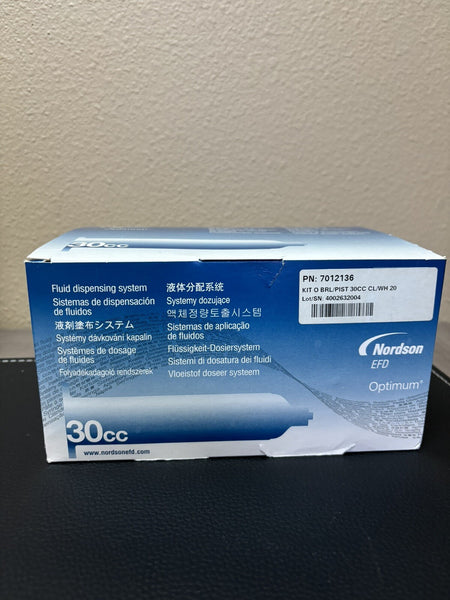 14-  PCS Nordson 7012136 30cc Clear Syringe Barrell & White Piston