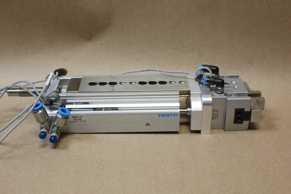 FESTO LINEAR SLIDE TABLE WITH GRIPPER P/N: DGSL-12-50-Y3A  & HGPT-25-A