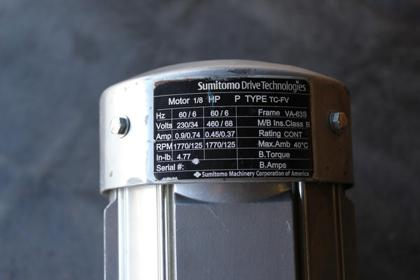 SUMITOMO 1/8HP MOTOR WITH RIGHT ANGLE GEARHEAD  TC-FV & RNYMS01-1120YC-AV-30