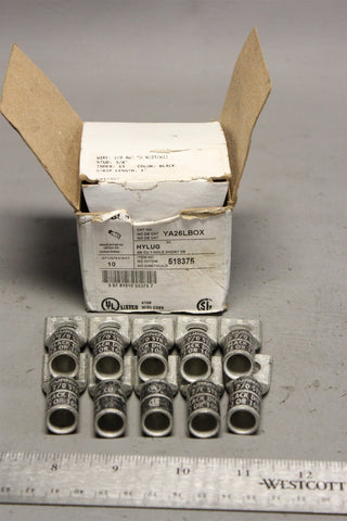 New BURNDY COPPER COMPRESSION LUG 2/0 AWG 2-HOLE 3/8" 10 Pack YA26LBOX
