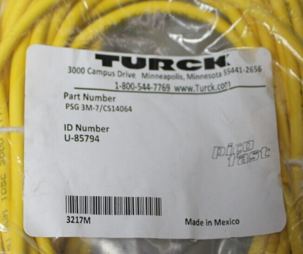 NEW TURCK SENSOR CABLE ASSEMBLY PSG 3M-7/CS14064 U-85794