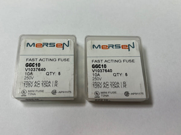 Lot of 10 Mersen GGC10 Fast Acting Miniature Fuse Glass Body 10 Amp 250 Volt AC