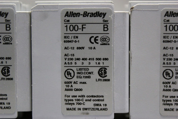 Lot of 3 ALLEN BRADLEY AUXILIARY CONTACT BLOCK 100-F A40