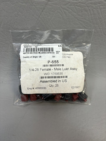 NEW 25 PCS Cole Parmer Idex Threaded Luer Adapter  Red/Black PEEK, 0.040" Bore