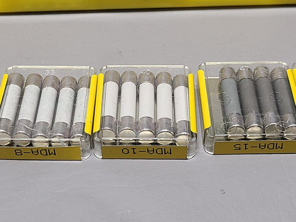 LOT OF NEW BUSS SMALL DIMENSION FUSES ABC/MTH/AGC/MDA/MDQ/MDL 125V & 250V