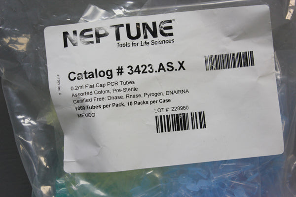 1000 Neptune 3423.A.X 0.2 mL PCR Tubes with Flat Cap Assorted Colors