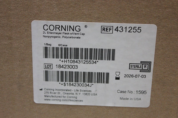 CORNING 2L ERLENMEYER FLASK W/ VENT CAP 431255 6 PCS