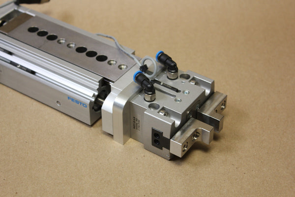 FESTO LINEAR SLIDE TABLE WITH GRIPPER P/N: DGSL-12-50-Y3A  & HGPT-25-A
