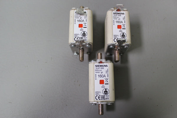(3) SIEMENS FUSE 3NA7836 160A 500VAC NH00 120kA