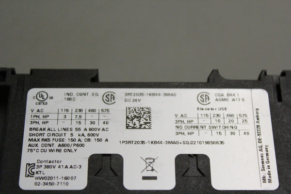 SIEMENS 33RT2035-1KB44-3MA0 CONTACTOR
