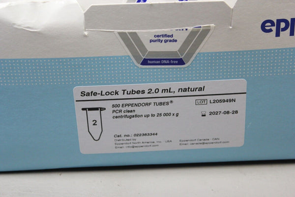 NEW EPPENDORF SAFE LOCK TUBES 2.0 ML PCR CLEAN NATURAL 500 QTY