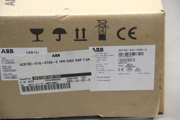 NEW ABB 2HP AC DRIVE ACS150-01U-07A5-2