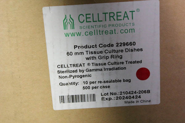CELLTREAT 60mm Tissue Culture Dish w/Grip Ring  500/Case  Sterile #229660