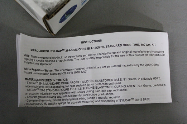 NEW MICROLUBROL SYLCAP 284-S STANDARD CURE SILICONE ELASTOMER KIT 100g