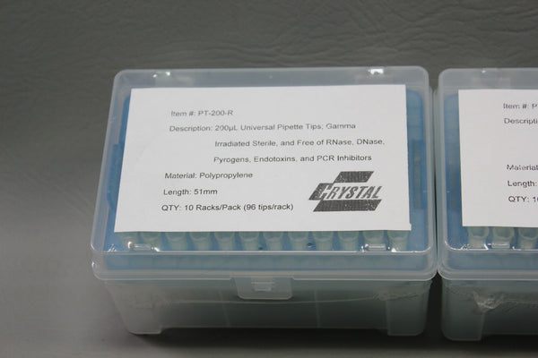 LOT OF 2 RACKS CRYSTAL 200 UL UNIVERSAL PIPETTE TIPS GAMMA PT-200-R 51MM
