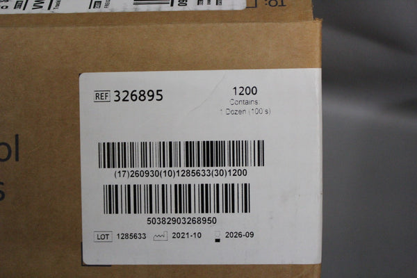 NEW CASE OF 1200 (12 BOXES OF 100) BD ALCOHOL SWABS 326895