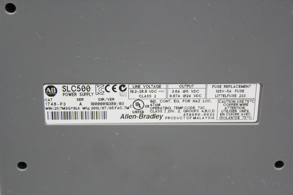 ALLEN BRADLEY SLC500 POWER SUPPLY / 7 SLOT CHASSIS 1746-A7 1746-P3