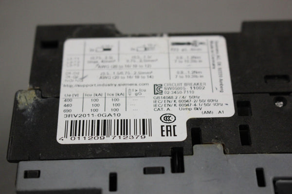 SIEMENS SIRIUS CIRCUIT BREAKER 3RV2011-GA10