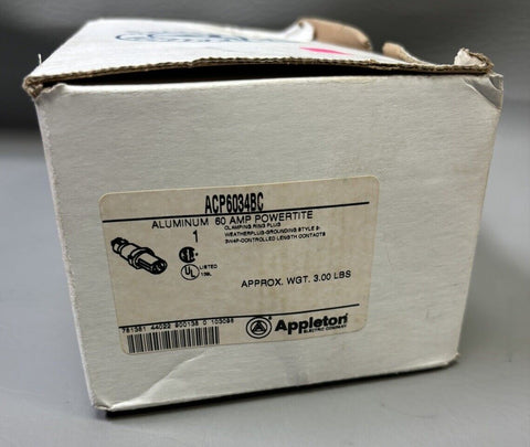 NEW ACP6034BC - Appleton - 60 Amp 600V 4 Pole 3 Wire Powertite Series