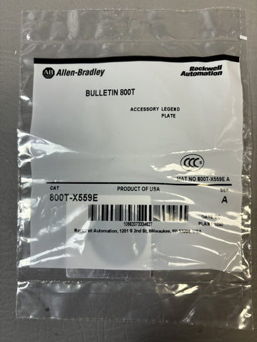 NEW ALLEN BRADLEY BULLETIN 800T-X559E ACCESSORY LEGEND PLATE SERIES A