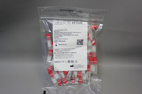 NEW PACK OF 50 CORNING 2.0mL CRYOGENIC VIALS RED CAP 431420