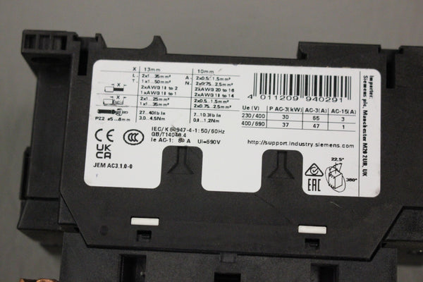 SIEMENS SIRIUS 3RT2037-1AK60 CONTACTOR