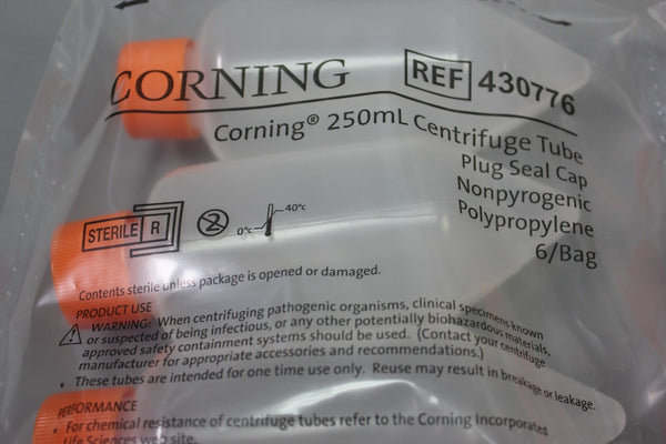 NEW CORNING 430776 250ML CENTRIFUGE TUBE PLUG SEAL CAP NON PYROGENIC 12 QTY