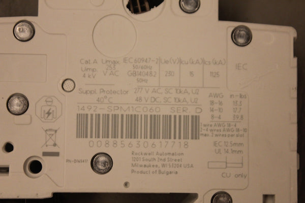 ALLEN BRADLEY 1492-SPM1C060 SER D BREAKER MODULE