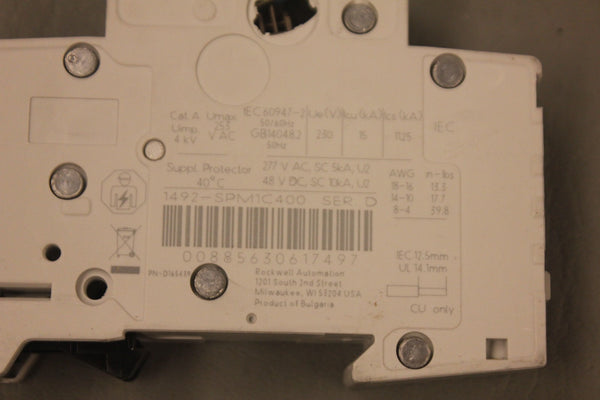 ALLEN BRADLEY 1492-SPM1C400 SER D BREAKER MODULE