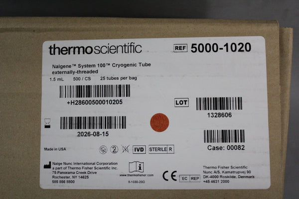 NEW CASE OF 500 THERMO SCIENTIFIC NALGENE SYSTEM 100 CRYOGENIC TUBES 5000-1020