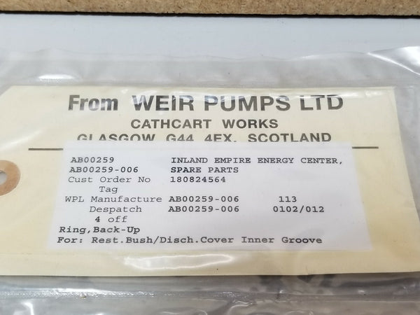 New Weir Pumps Back-Up Ring Kit AB00259 
