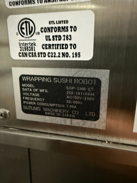 Suzumo SGP-SNB-ET Compact Sushi Forming & Wrapping Machine Robot 100V