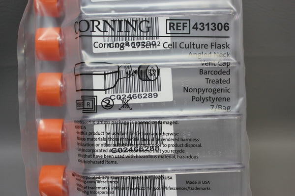 LOT OF 35 Corning 431306 175cm² Angled Neck Cell Culture Flask with Vent Cap