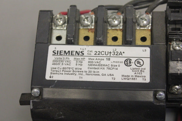 SIEMENS REVERSING MAGNETIC STARTER 22CU†32A* 3UB8113-4BB2 22CU+32A*